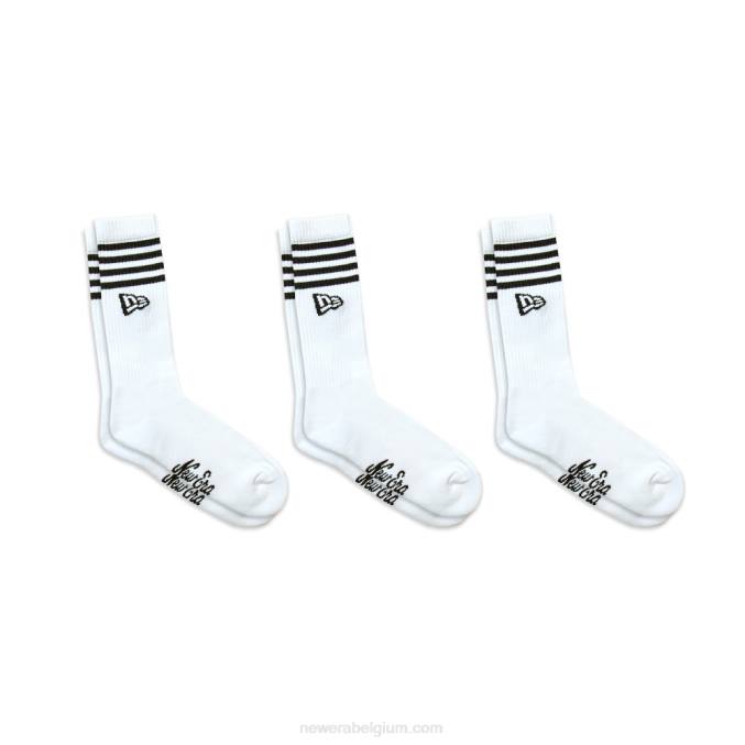 New Era stripe 3 paar witte sokken met ronde hals BT243205