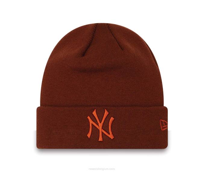 New Era New York Yankees League Essentials donkerbruine muts met manchetten BT242450