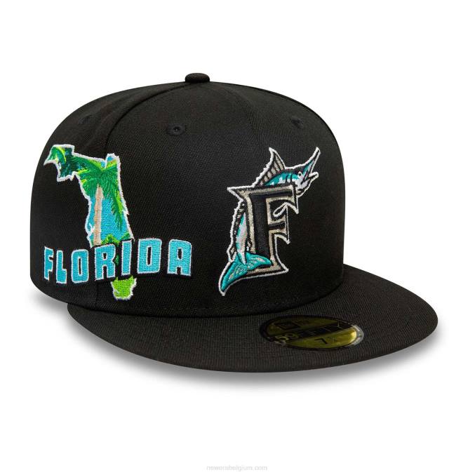 New Era Miami Marlins Stateview zwarte 59fifty getailleerde pet BT24447