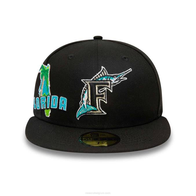 New Era Miami Marlins Stateview zwarte 59fifty getailleerde pet BT24447
