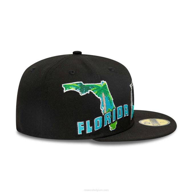 New Era Miami Marlins Stateview zwarte 59fifty getailleerde pet BT24447