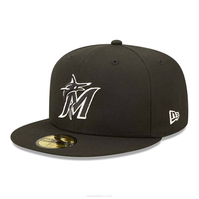 New Era Miami Marlins zwarte 59fifty getailleerde pet BT24142