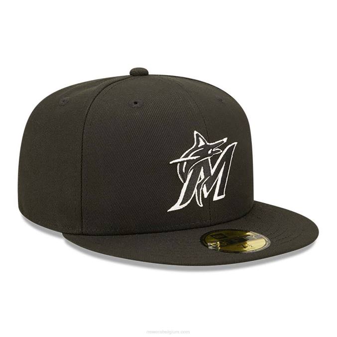 New Era Miami Marlins zwarte 59fifty getailleerde pet BT24142