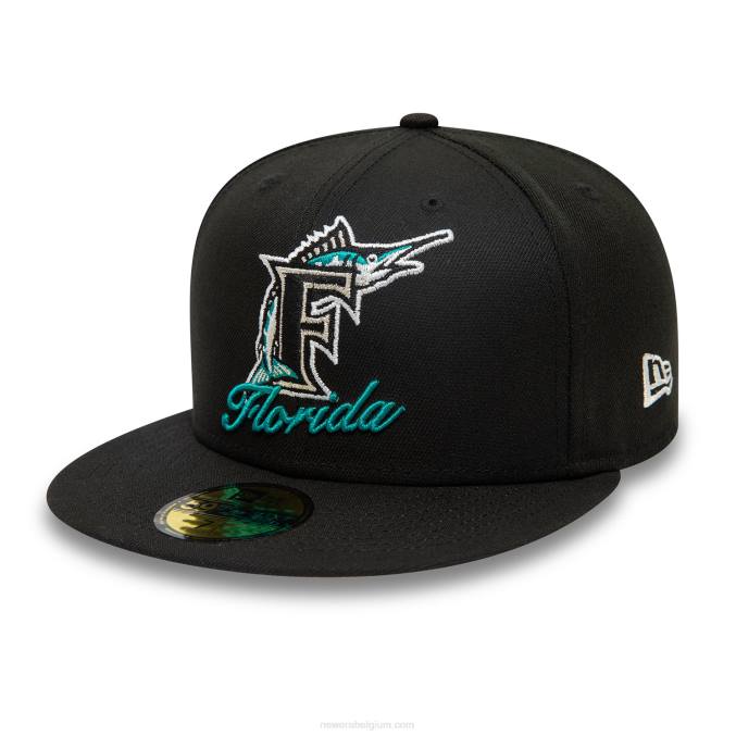 New Era Miami Marlins zwarte 59fifty pet met dubbel logo BT24690