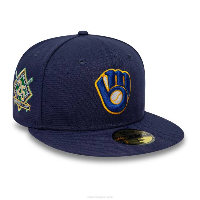 New Era Milwaukee Brewers 25e verjaardag marineblauwe 59fifty getailleerde pet BT24389