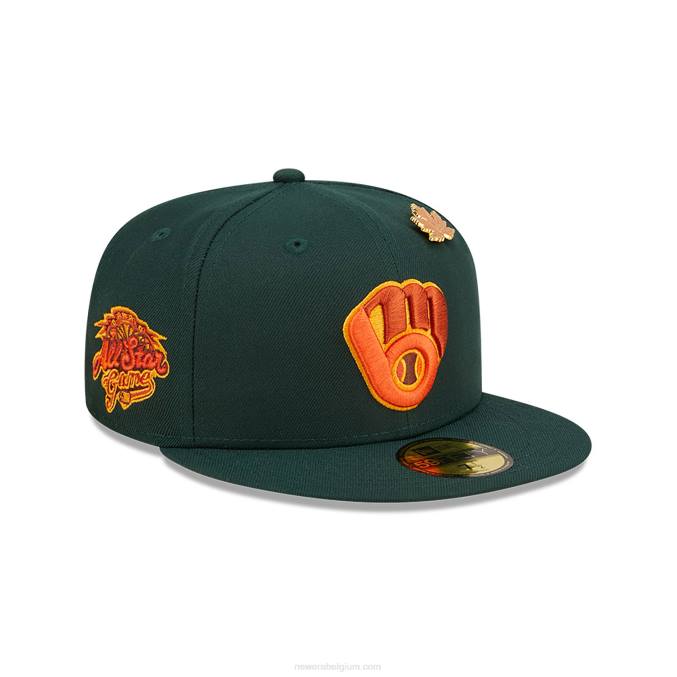 New Era Milwaukee Brewers lommerrijke donkergroene 59fifty getailleerde dop BT24474