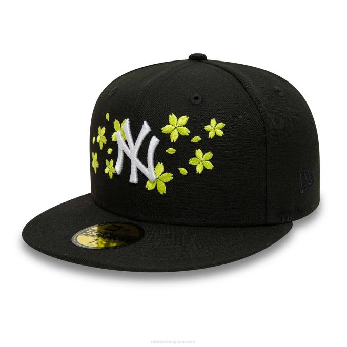 New Era New York Yankees gele bloesem zwarte 59fifty getailleerde pet BT241000