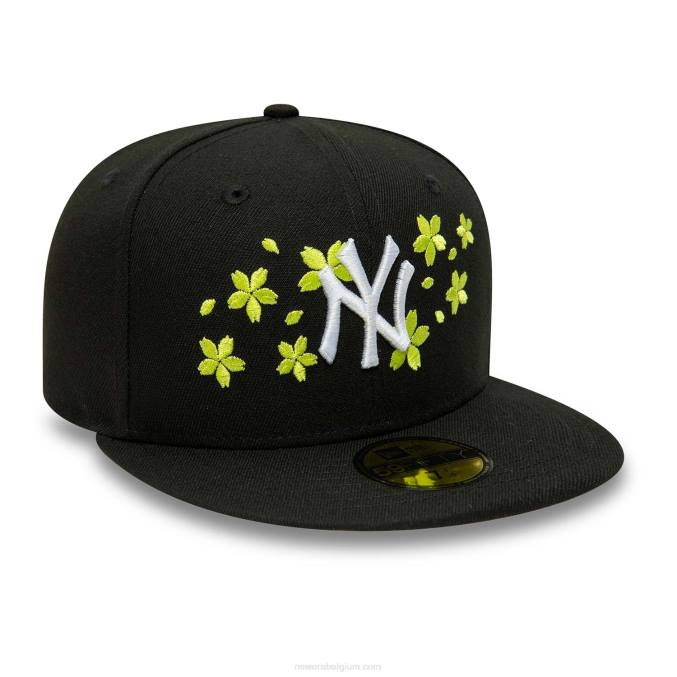 New Era New York Yankees gele bloesem zwarte 59fifty getailleerde pet BT241000