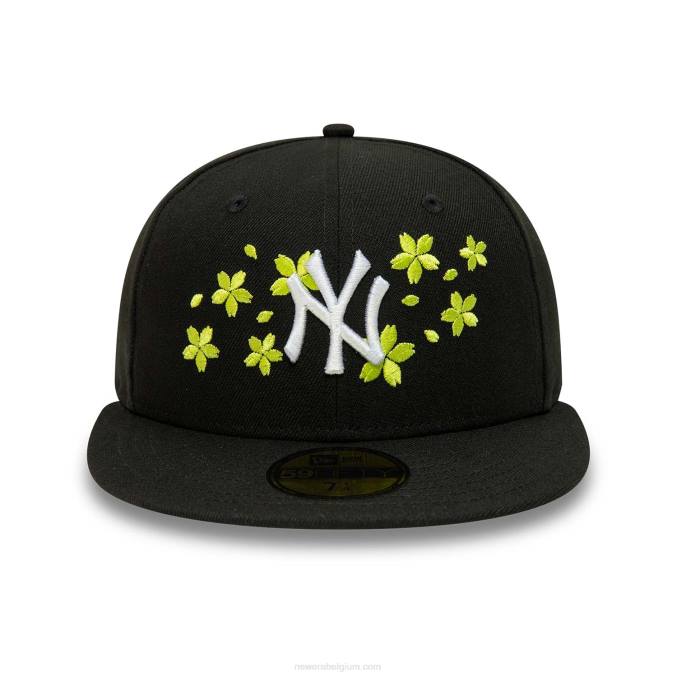 New Era New York Yankees gele bloesem zwarte 59fifty getailleerde pet BT241000