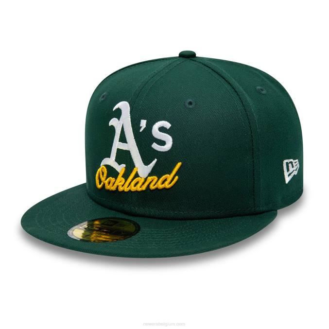 New Era Oakland Athletics dubbel logo donkergroene 59fifty getailleerde pet BT24507