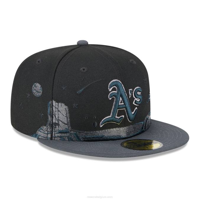 New Era Oakland Athletics planetaire zwarte 59fifty getailleerde pet BT2470