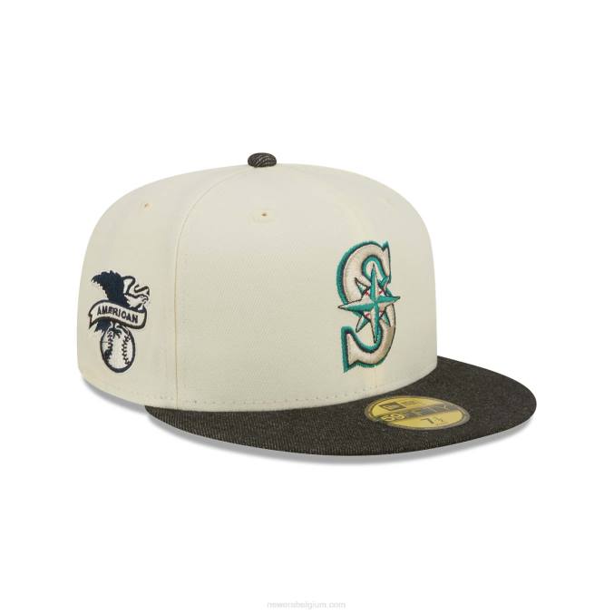 New Era Seattle Mariners mlb zwart denim chroom wit 59fifty getailleerde pet BT24717