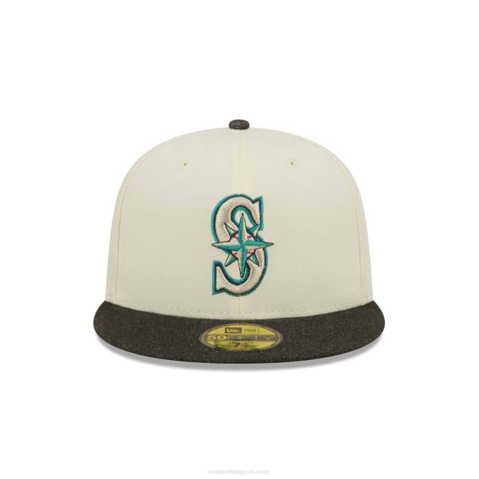 New Era Seattle Mariners mlb zwart denim chroom wit 59fifty getailleerde pet BT24717
