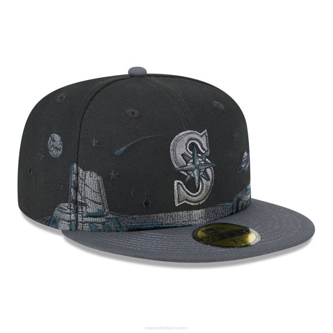 New Era Seattle Mariners planetaire zwarte 59fifty getailleerde pet BT248