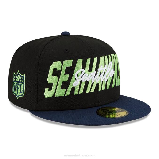 New Era Seattle Seahawks nfl ontwerp zwarte 59fifty getailleerde pet BT24554