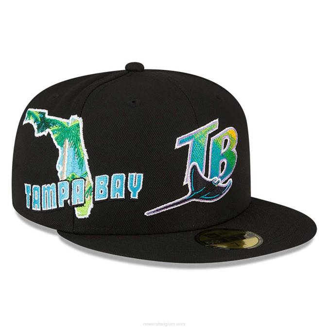 New Era Tampa Bay Rays Stateview zwarte 59fifty getailleerde pet BT24808