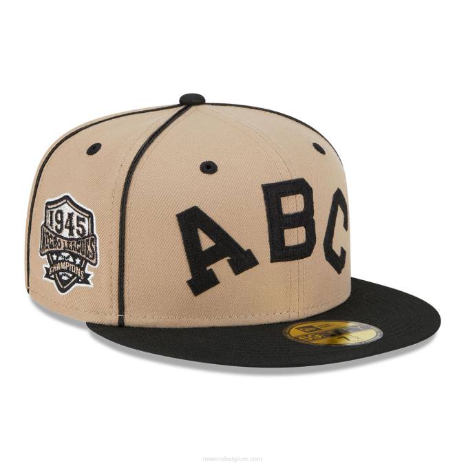 New Era atlanta zwarte crackers negro league beige 59fifty getailleerde pet BT241101