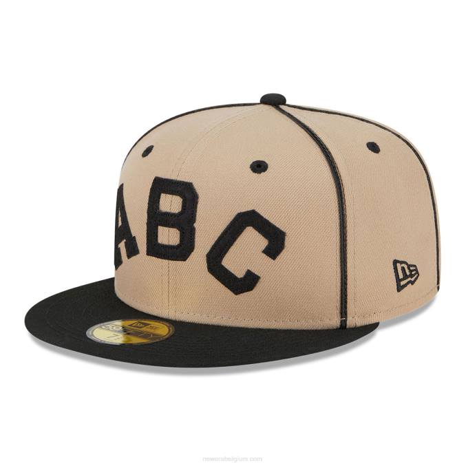 New Era atlanta zwarte crackers negro league beige 59fifty getailleerde pet BT241101