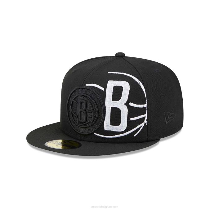 New Era brooklyn nets nba elementen zwart 59fifty getailleerde pet BT241169