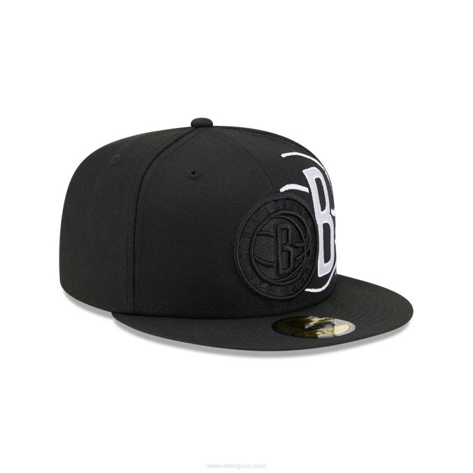 New Era brooklyn nets nba elementen zwart 59fifty getailleerde pet BT241169