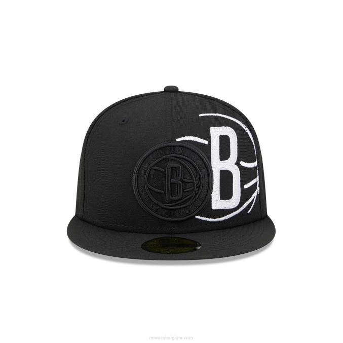 New Era brooklyn nets nba elementen zwart 59fifty getailleerde pet BT241169
