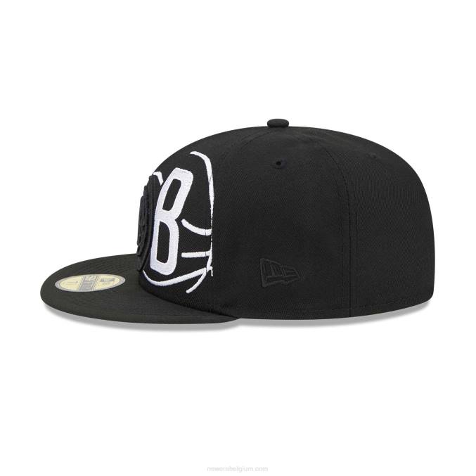 New Era brooklyn nets nba elementen zwart 59fifty getailleerde pet BT241169