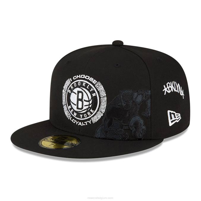 New Era brooklyn nets nba x marvel black panther black 59fifty getailleerde pet BT24188