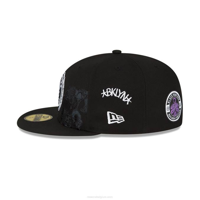 New Era brooklyn nets nba x marvel black panther black 59fifty getailleerde pet BT24188