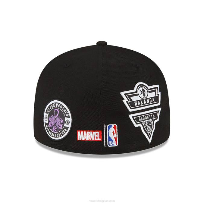 New Era brooklyn nets nba x marvel black panther black 59fifty getailleerde pet BT24188