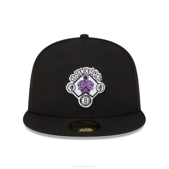 New Era brooklyn nets nba x marvel black panther black 59fifty getailleerde pet BT24250
