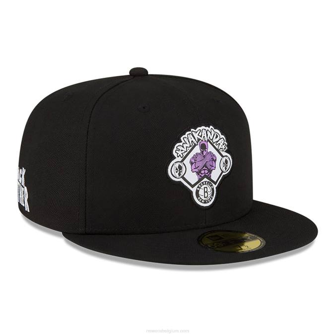 New Era brooklyn nets nba x marvel black panther black 59fifty getailleerde pet BT24250