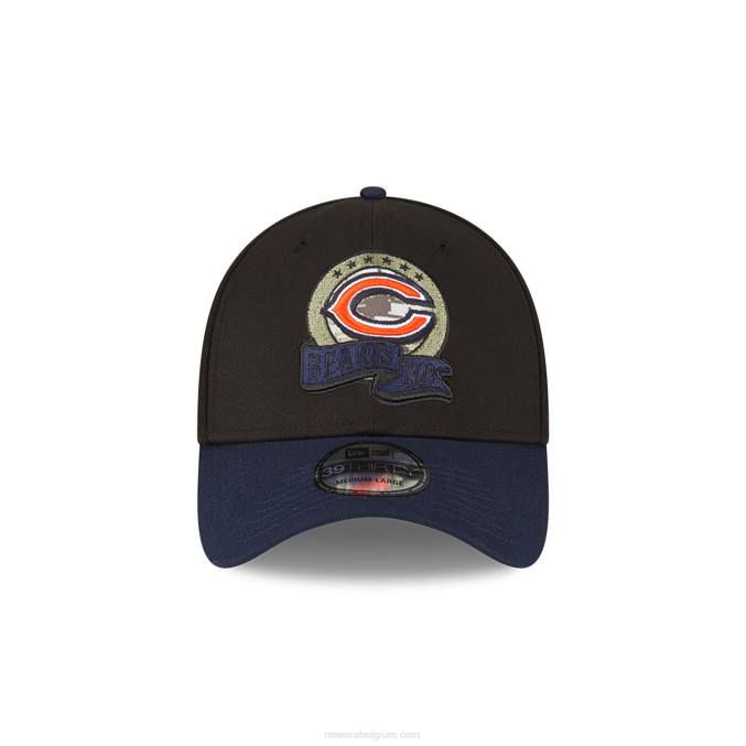 New Era chicago draagt ​​nfl salute to service zwarte 39thirty stretch fit pet BT242172