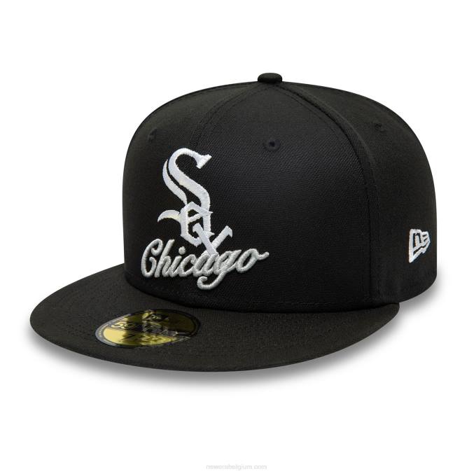 New Era chicago witte sox dubbele logo zwarte 59fifty getailleerde pet BT2412