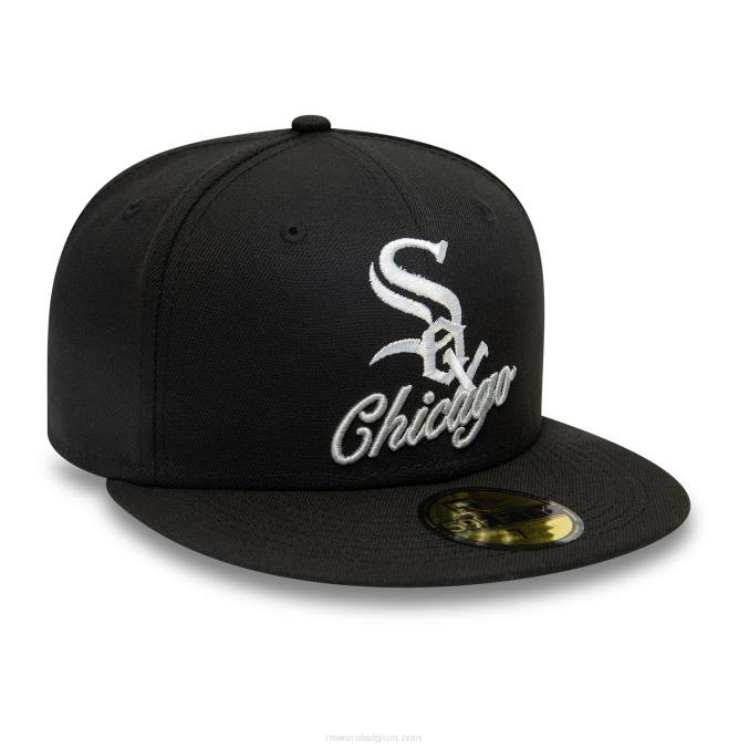New Era chicago witte sox dubbele logo zwarte 59fifty getailleerde pet BT2412
