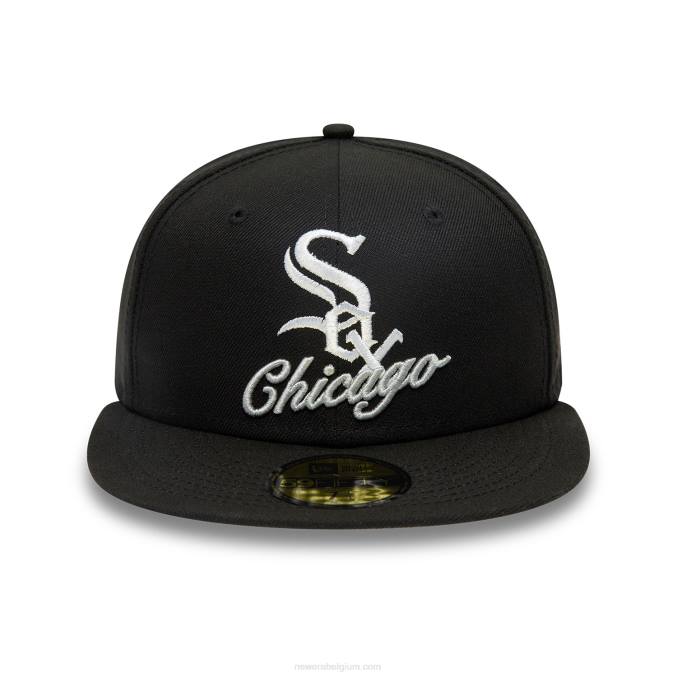 New Era chicago witte sox dubbele logo zwarte 59fifty getailleerde pet BT2412