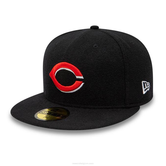 New Era cincinnati reds jubileum wol zwart 59fifty getailleerde pet BT24330