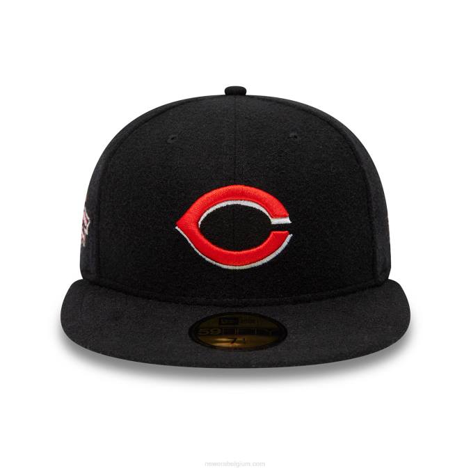 New Era cincinnati reds jubileum wol zwart 59fifty getailleerde pet BT24330