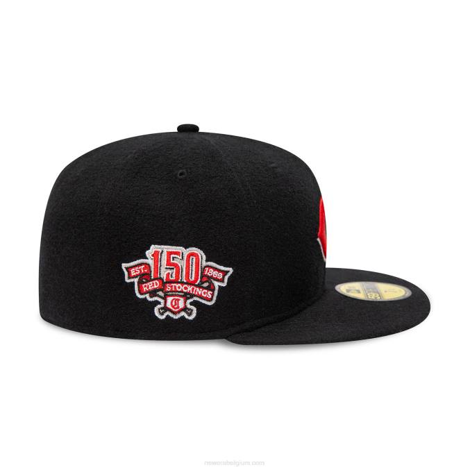 New Era cincinnati reds jubileum wol zwart 59fifty getailleerde pet BT24330
