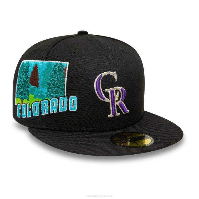 New Era colorado rockies stateview zwarte 59fifty getailleerde pet BT24630