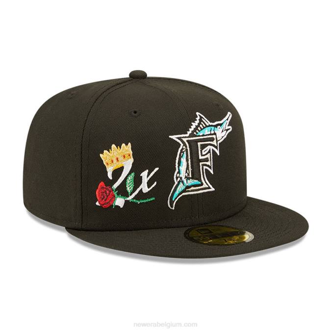 New Era florida marlins crown champs zwarte 59fifty getailleerde pet BT24775