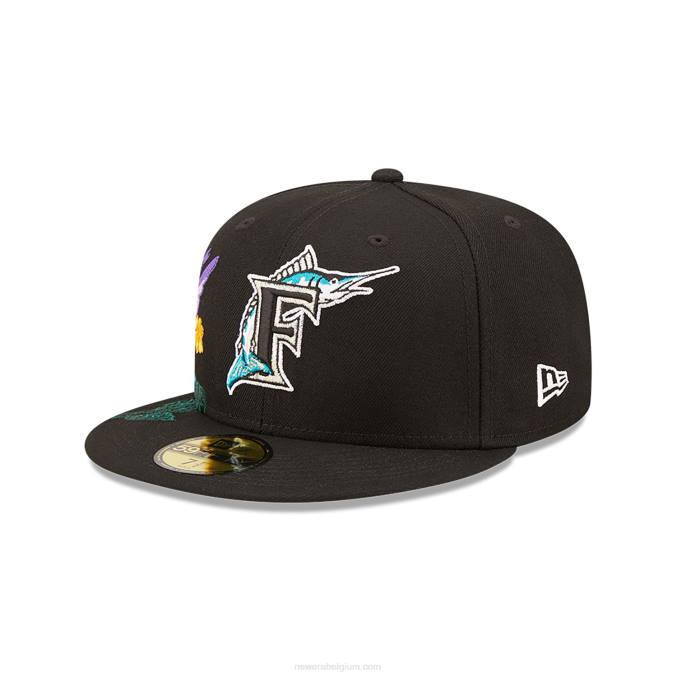 New Era florida marlins mlb blooming zwart 59fifty getailleerde pet BT24705