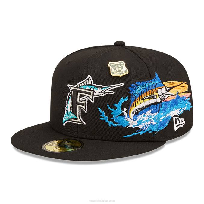 New Era florida marlins state park zwarte 59fifty getailleerde pet BT24221
