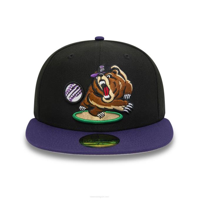 New Era fresno grizzlies milb zwart en paars 59fifty getailleerde pet BT24648
