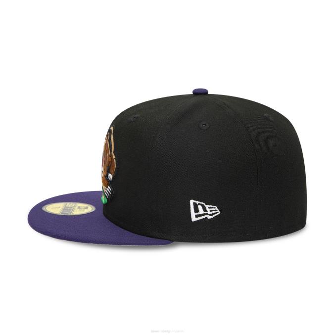 New Era fresno grizzlies milb zwart en paars 59fifty getailleerde pet BT24648