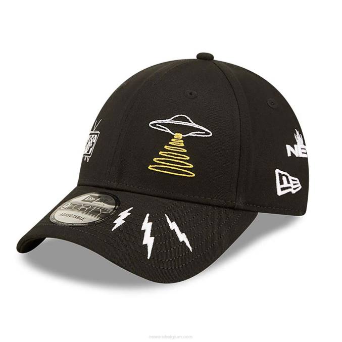 New Era grafische zwarte 9forty verstelbare pet BT241492