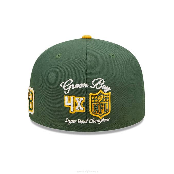 New Era groene bay packers ne letterman donkergroene 59fifty getailleerde pet BT24529