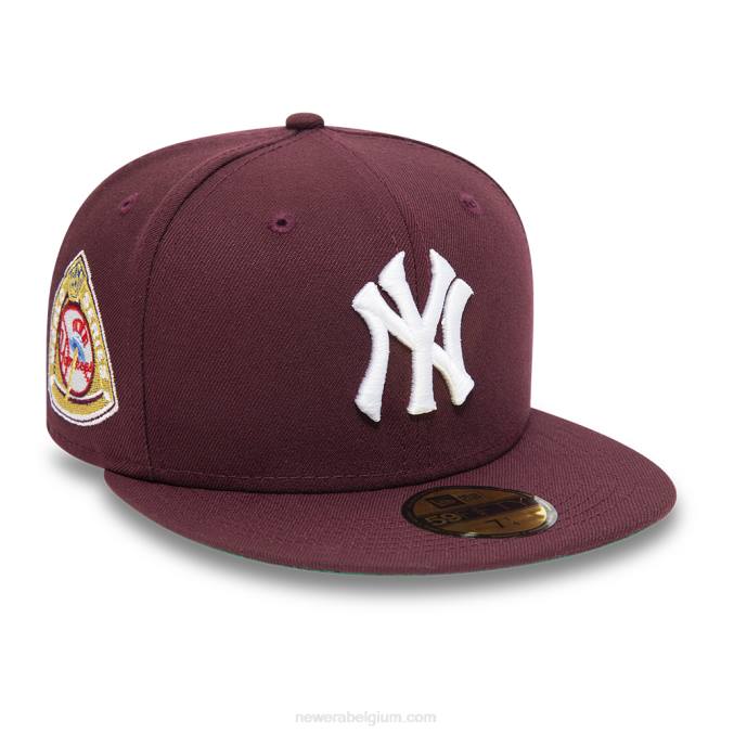 New Era kastanjebruine 59fifty getailleerde pet met zijpatch van new york yankees BT24487