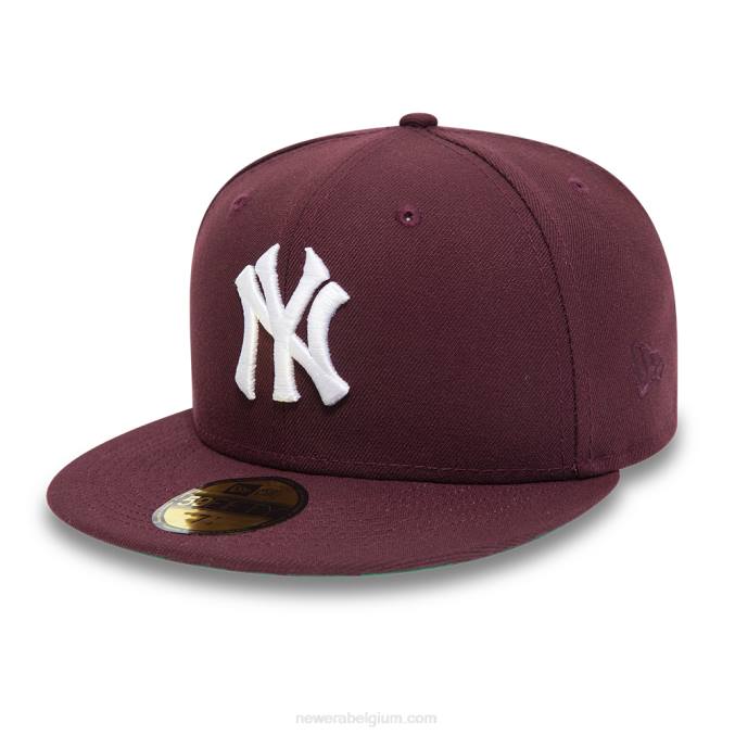 New Era kastanjebruine 59fifty getailleerde pet met zijpatch van new york yankees BT24487