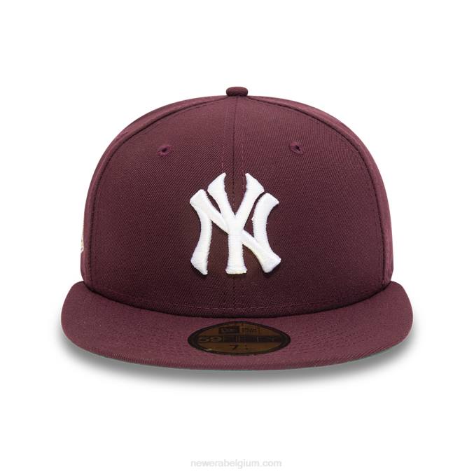 New Era kastanjebruine 59fifty getailleerde pet met zijpatch van new york yankees BT24487