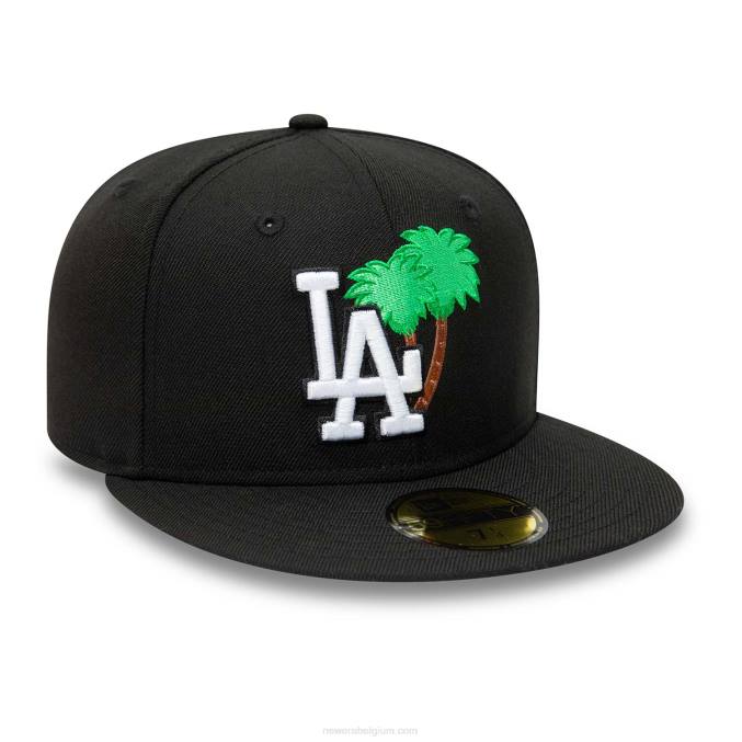 New Era la dodgers groen palmboom zwart 59fifty getailleerde pet BT2488